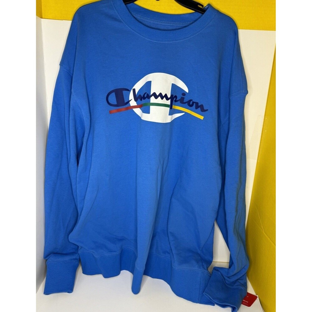 NWT Vtg Champion Sweatshirt Big Logo Blue XL Zipper Pocket Sleeve